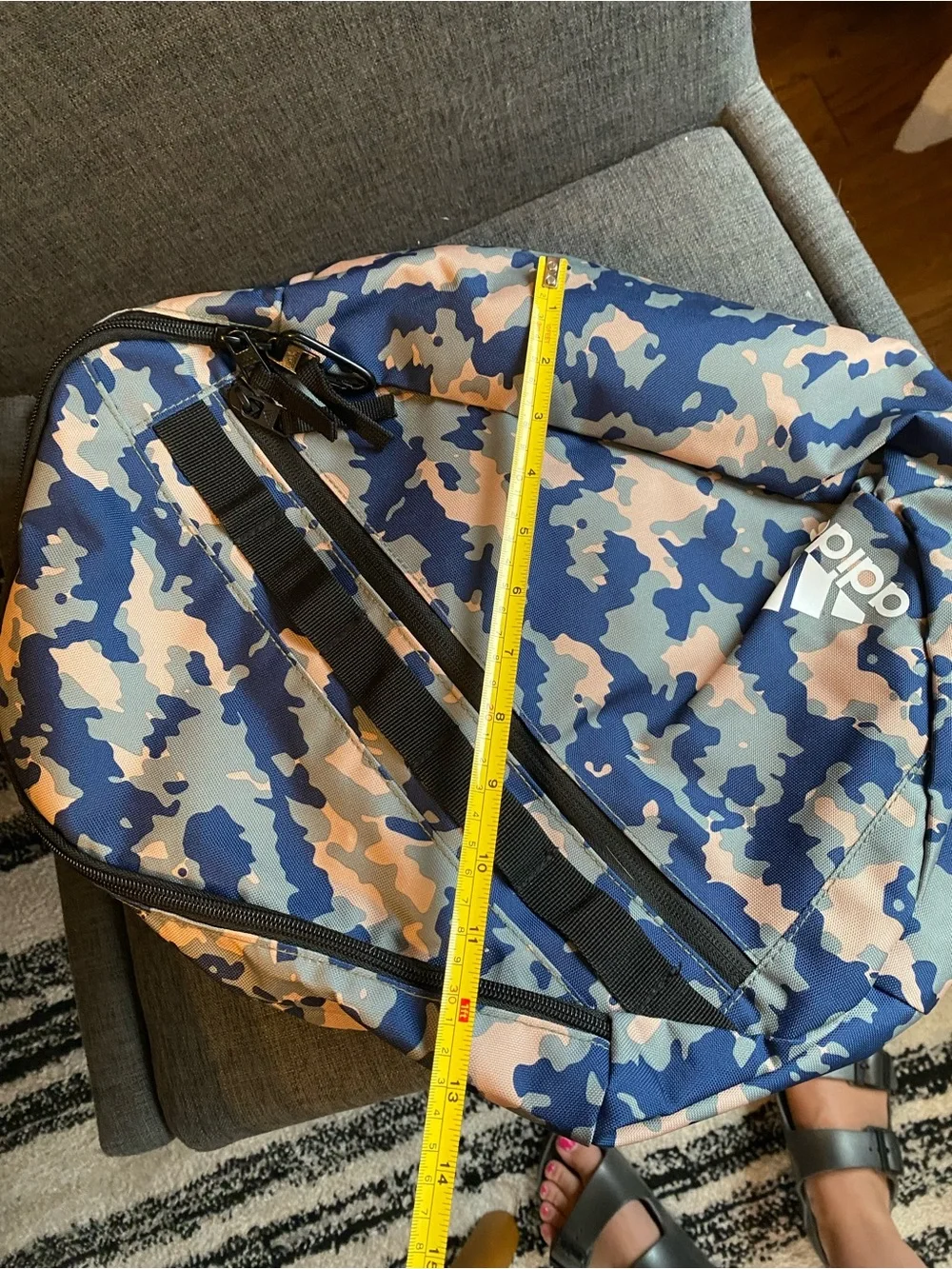 adidas Camouflage Backpack Blue Zip Padded Inner Pockets Crossbody Strap
